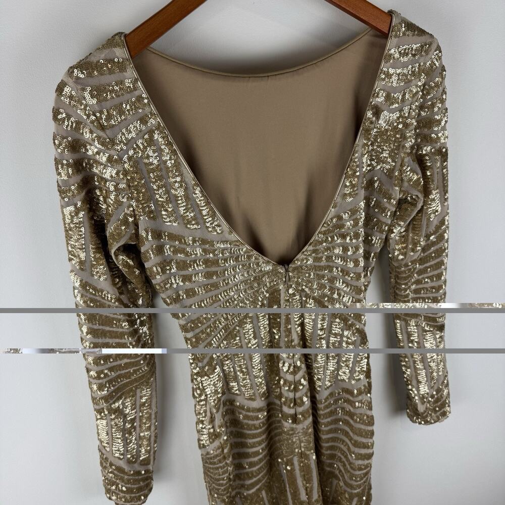 Dress the Population Lola gold sequin long sleeve bodycon mini dress M Fits S - Picture 6 of 14